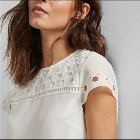 NWT Ted Baker | Fellie Broderie Pleated Frill Eyelet Blouse XS 0-2 - Picture 11 of 16